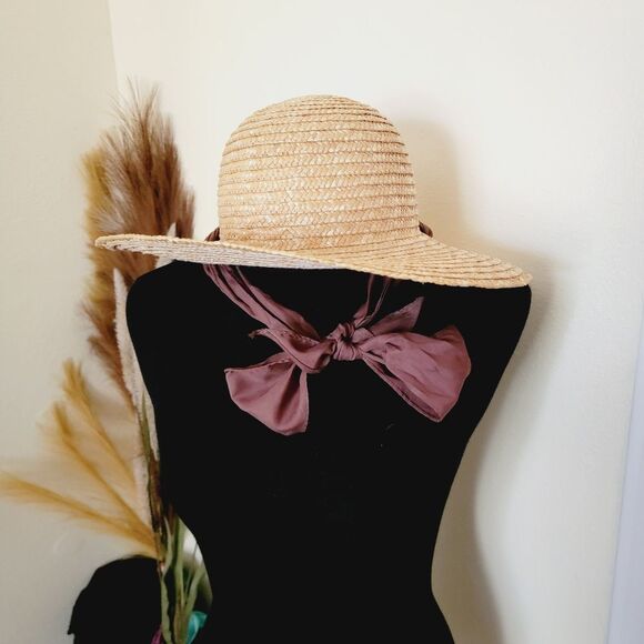 Vintage light tan Straw Romantic floppy big bow Hat - Picture 3 of 6